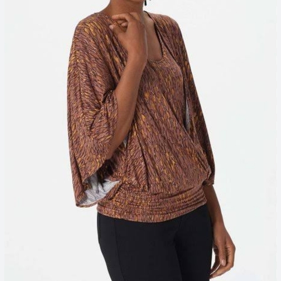 The Muse's Closet | Neutral Abstract Banded-Hem Surplice Top qvc sz large - Picture 1 of 4